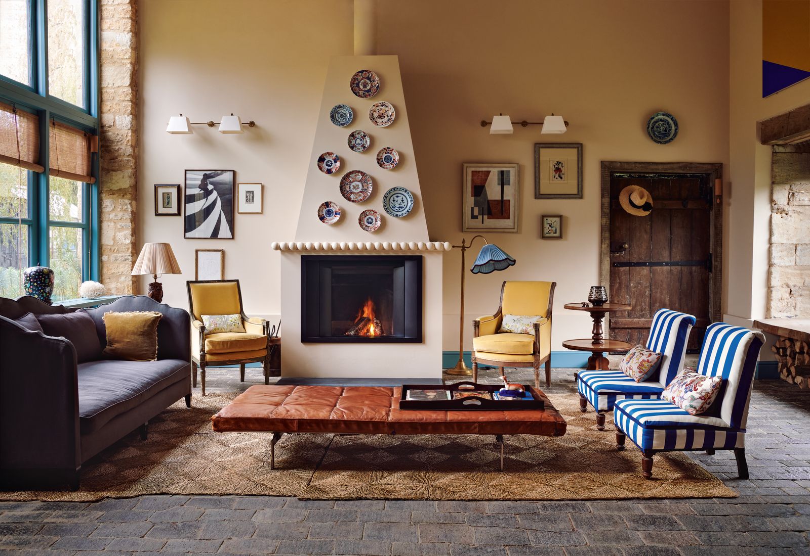The walls of Catherine Chicester's Cotswolds barn are in a modern take on peach