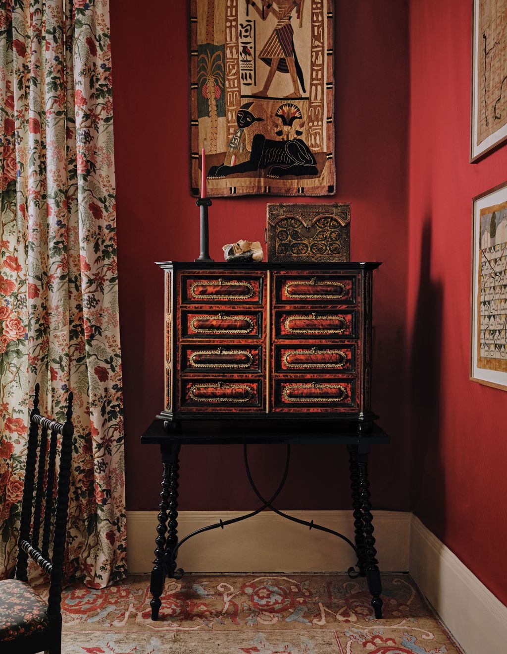 Walls and blind in ‘Nura  by Manuel Canovas cotton 56 a metre from Colefax and Fowler.  Curtains in ‘Tree Poppy  cotton...