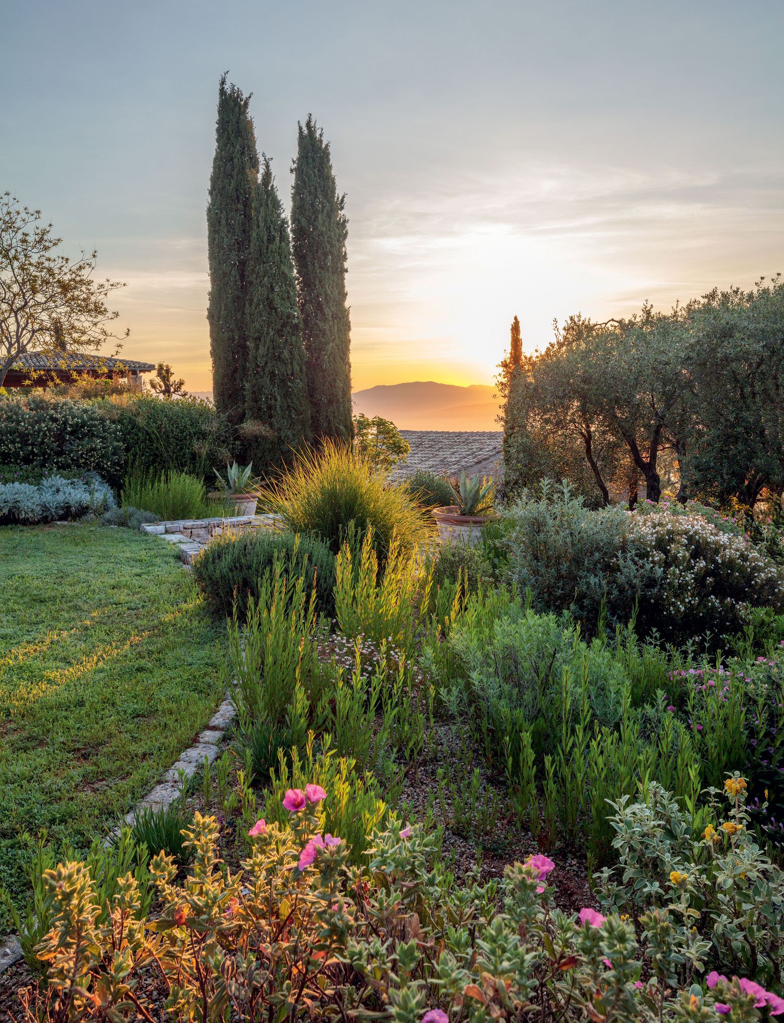 A verdant garden in Corfu with views all the way to Albania