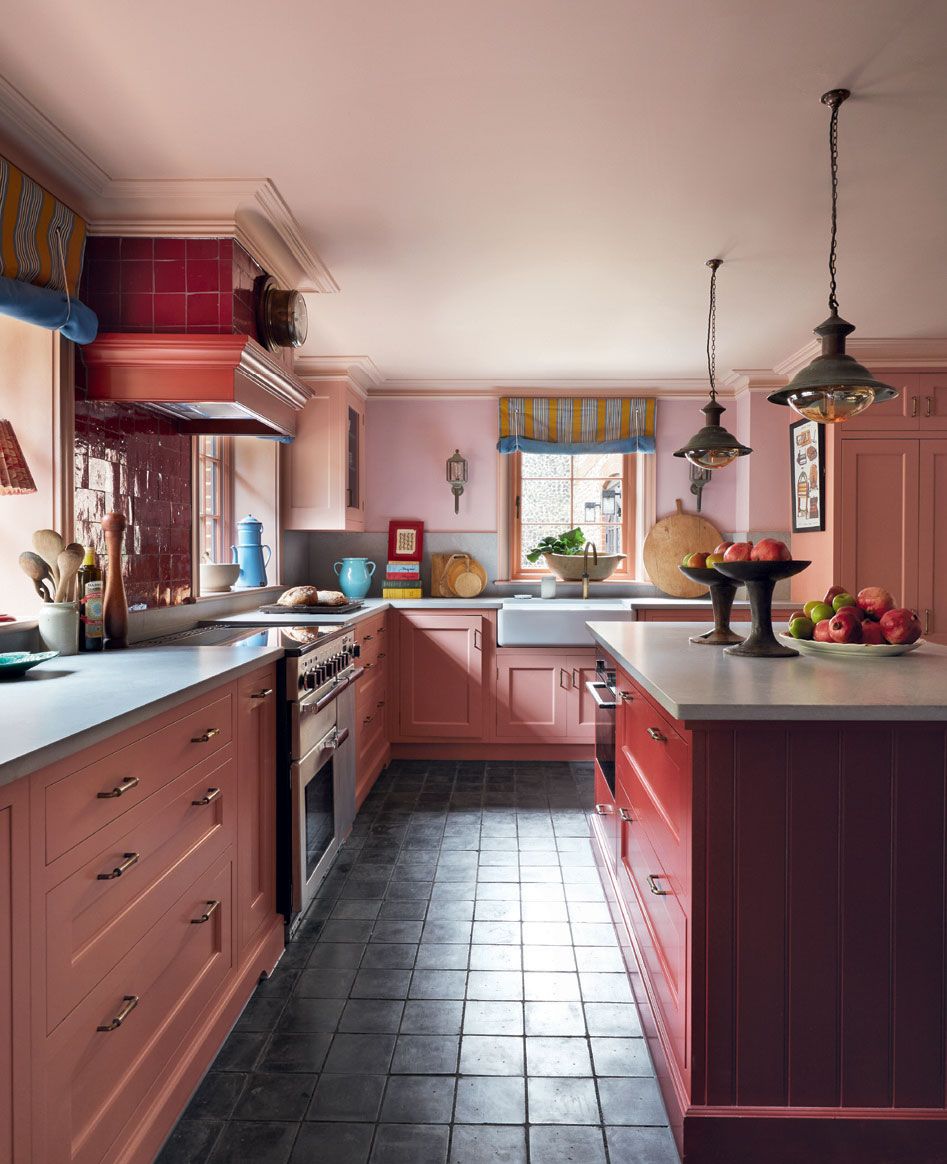 Image may contain Indoors Kitchen Lamp Interior Design Cup Kitchen Island Plant Art Painting and Plate