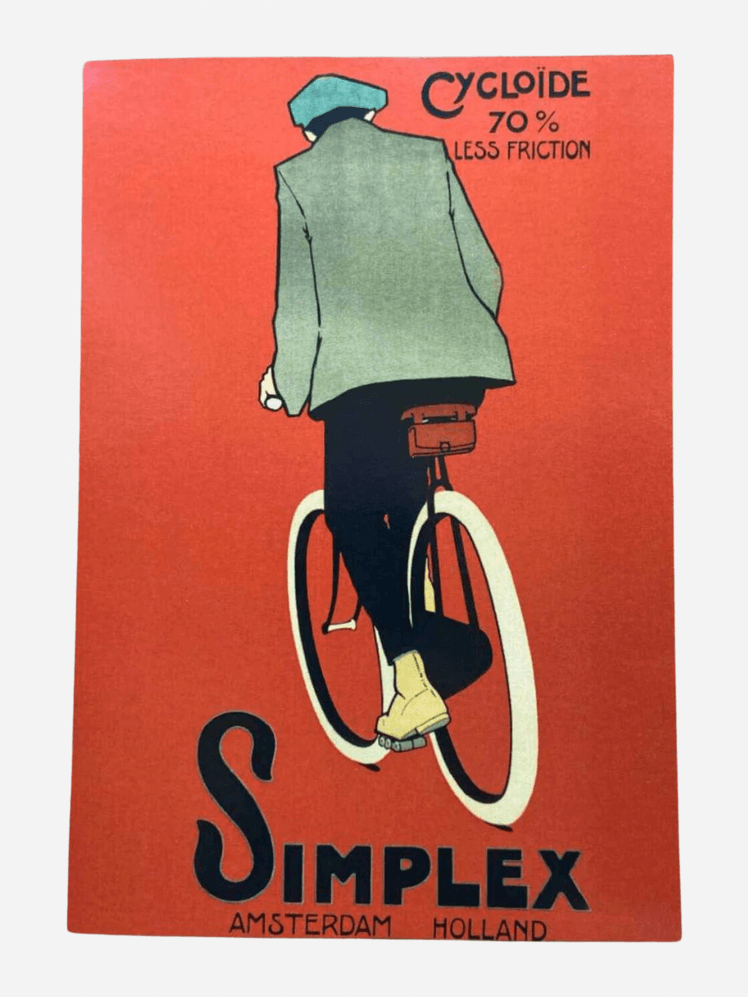 Image may contain: Advertisement, Poster, Clothing, Coat, Person, Machine, Wheel, Bicycle, Transportation, Vehicle, and Hat