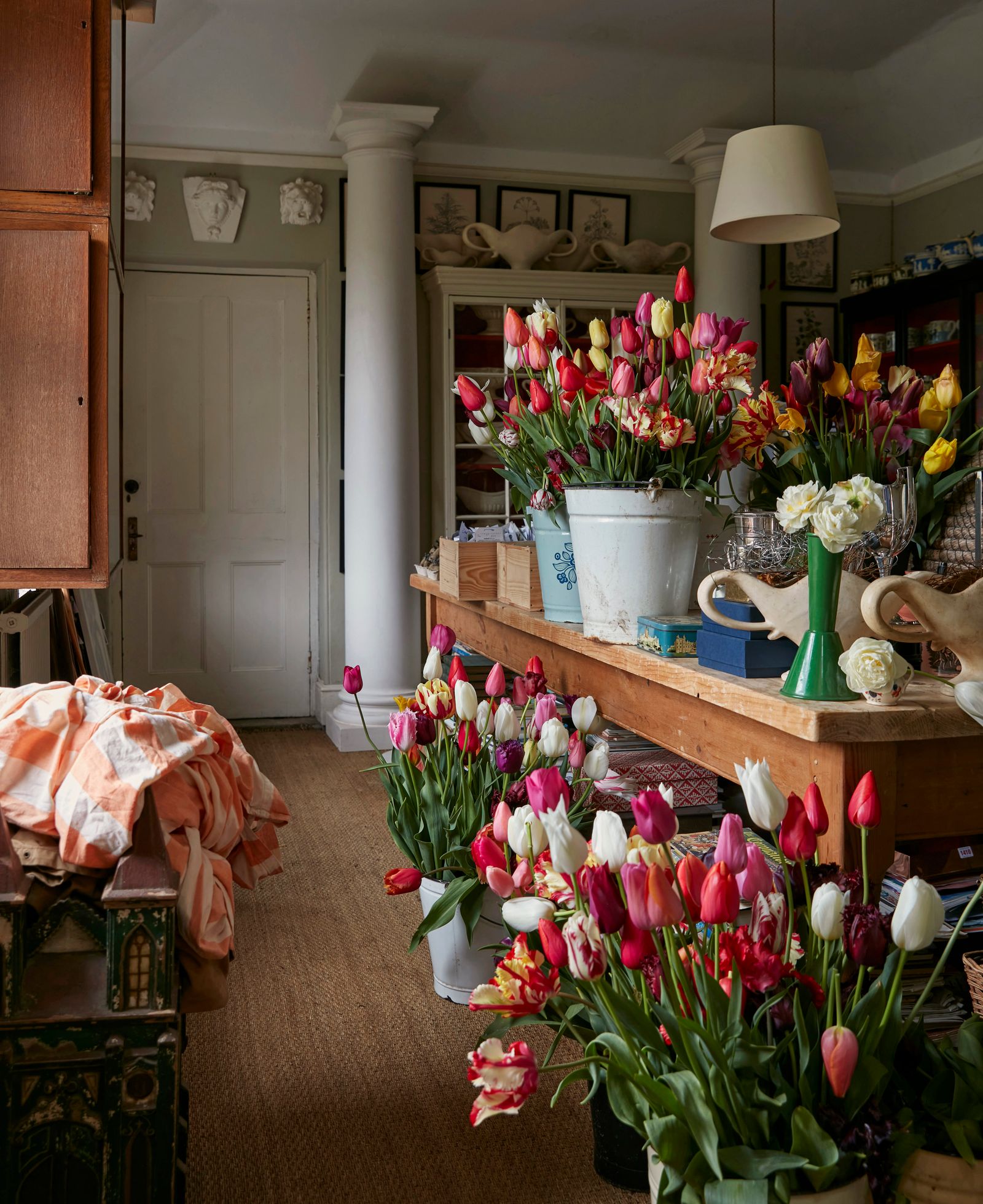 Image may contain Flower Flower Arrangement Plant Flower Bouquet Lamp Indoors Interior Design Petal Box and Dahlia
