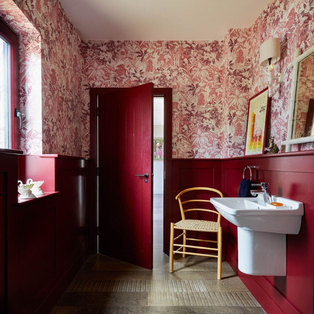 Image may contain Sink Chair Furniture Corner Indoors Interior Design Sink Faucet Art Painting and Lamp