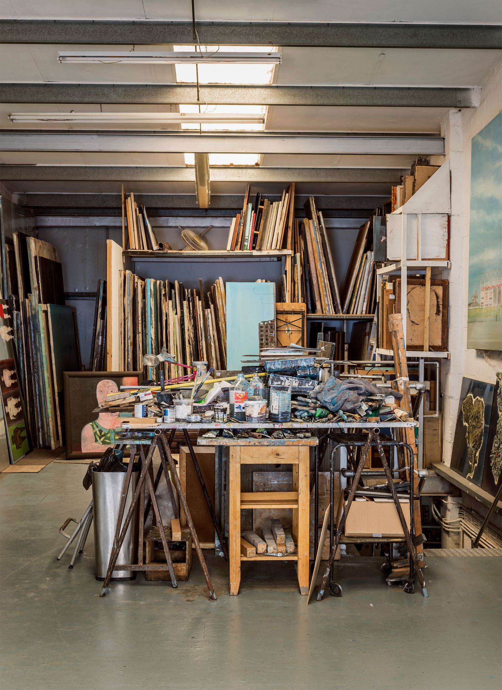 Image may contain Architecture Building Factory Manufacturing Workshop Desk Furniture Table Box Art and Painting