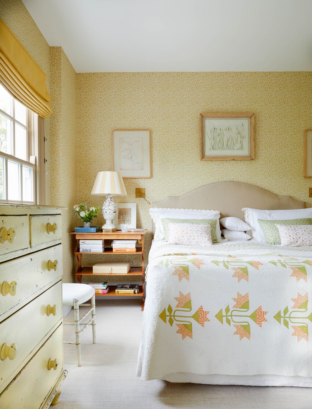 Image may contain Lamp Home Decor Bed Furniture Art Painting Indoors Interior Design Cushion Bedroom and Room