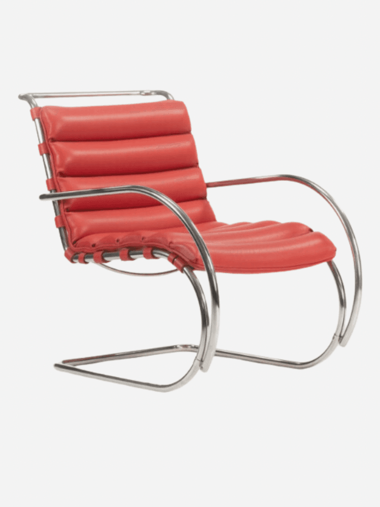 Mies Van Der Rohe for Knoll Studio Red Leather Lounge Arm Chairs with silver arms and legs, Ebay