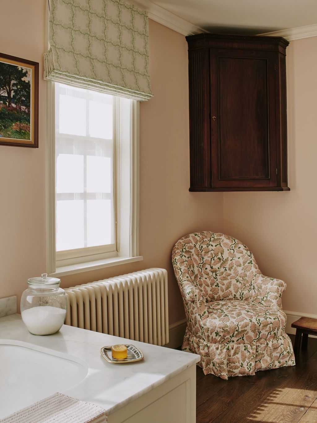 Image may contain Furniture Art Painting Sink Chair Indoors Interior Design Plate Bread Food and Home Decor