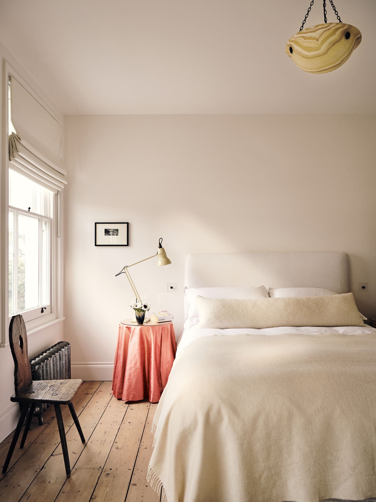 Image may contain Lamp Indoors Interior Design Desk Furniture Table Chair Bed Home Decor Cushion Art and Painting