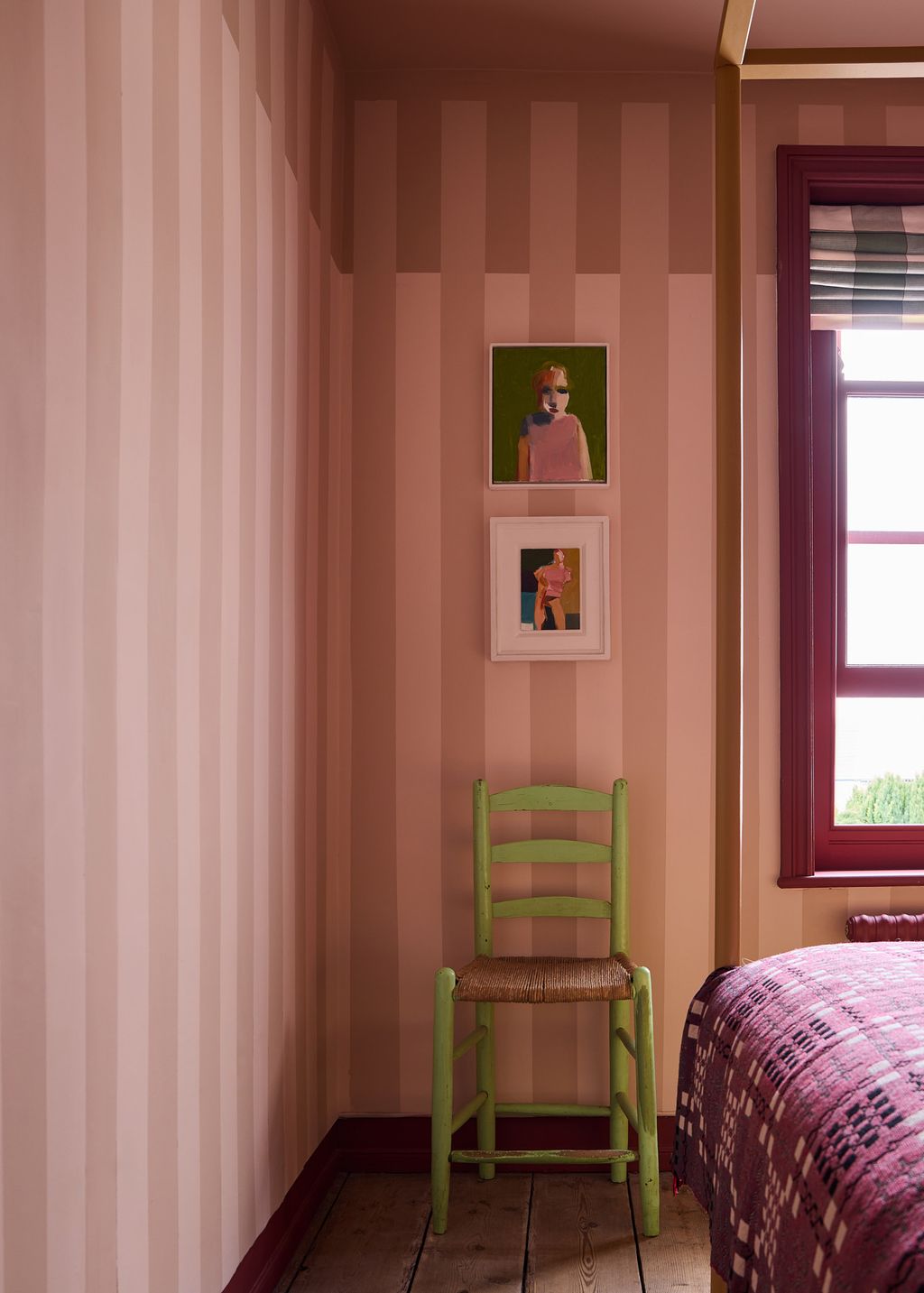 Image may contain Indoors Interior Design Floor Chair Furniture Bed Person Bedroom Room Flooring Art and Painting