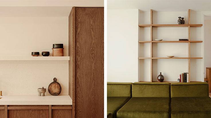 Image may contain: Indoors, Interior Design, Shelf, Corner, Couch, Furniture, Closet, Cupboard, Architecture, and Building