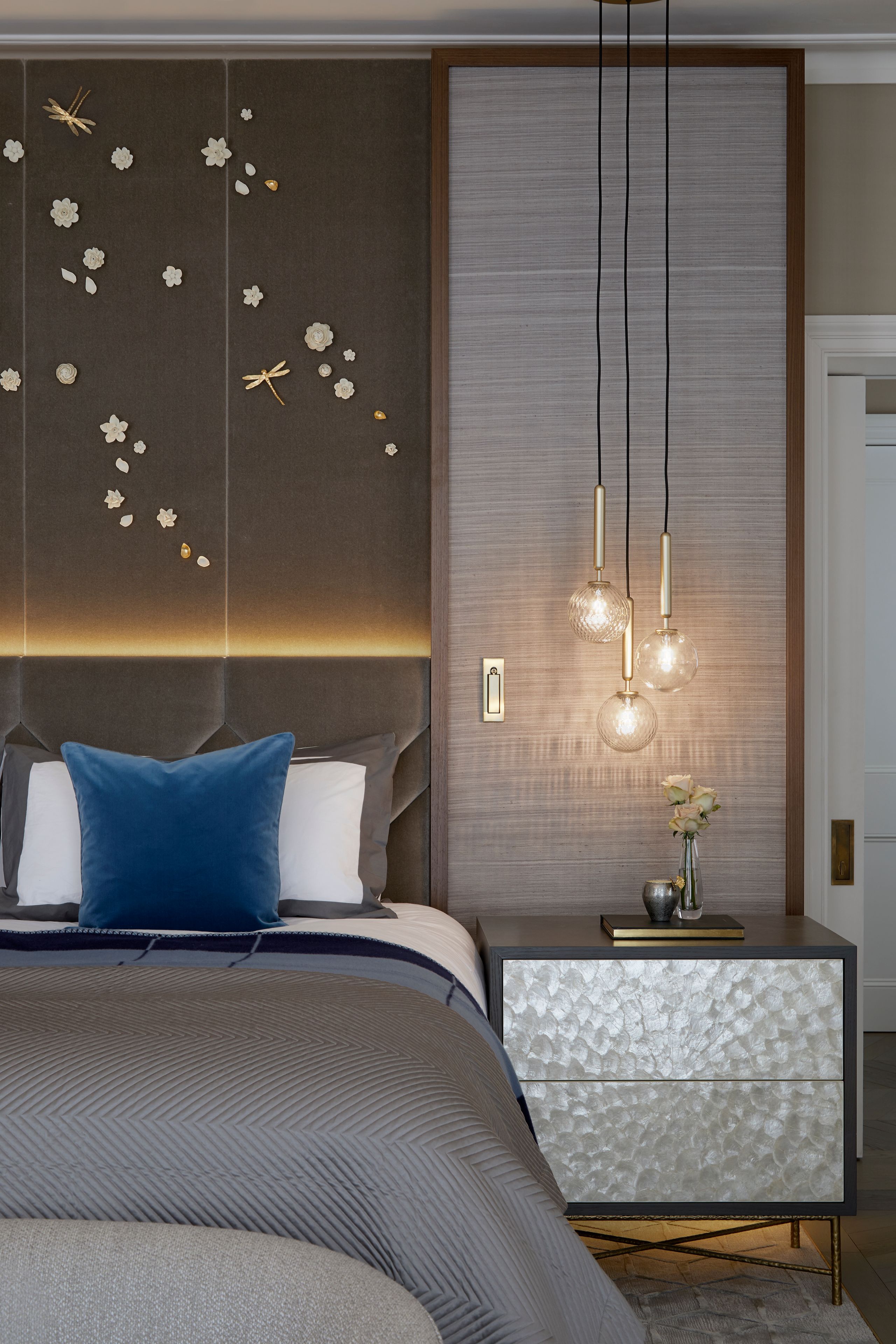 Image may contain: Indoors, Interior Design, Home Decor, Bed, Furniture, Bedroom, Room, and Wood Panels