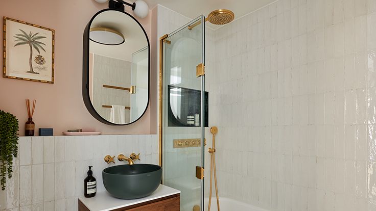 Image may contain: Sink, Plant, Art, Painting, Bathing, Sink Faucet, Indoors, Interior Design, Bathtub, Person, and Tub