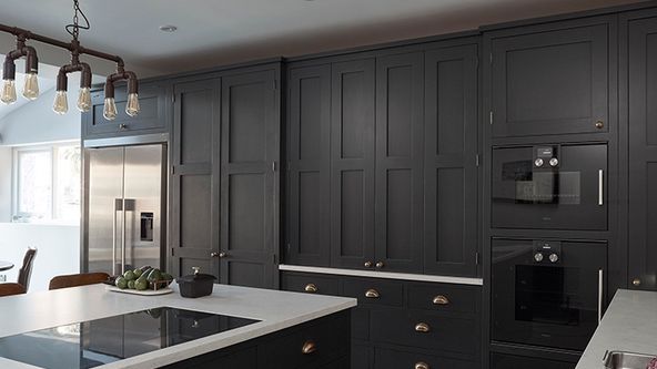 Image may contain: Indoors, Interior Design, Kitchen, Sink, Appliance, Device, Electrical Device, Refrigerator, and Lamp