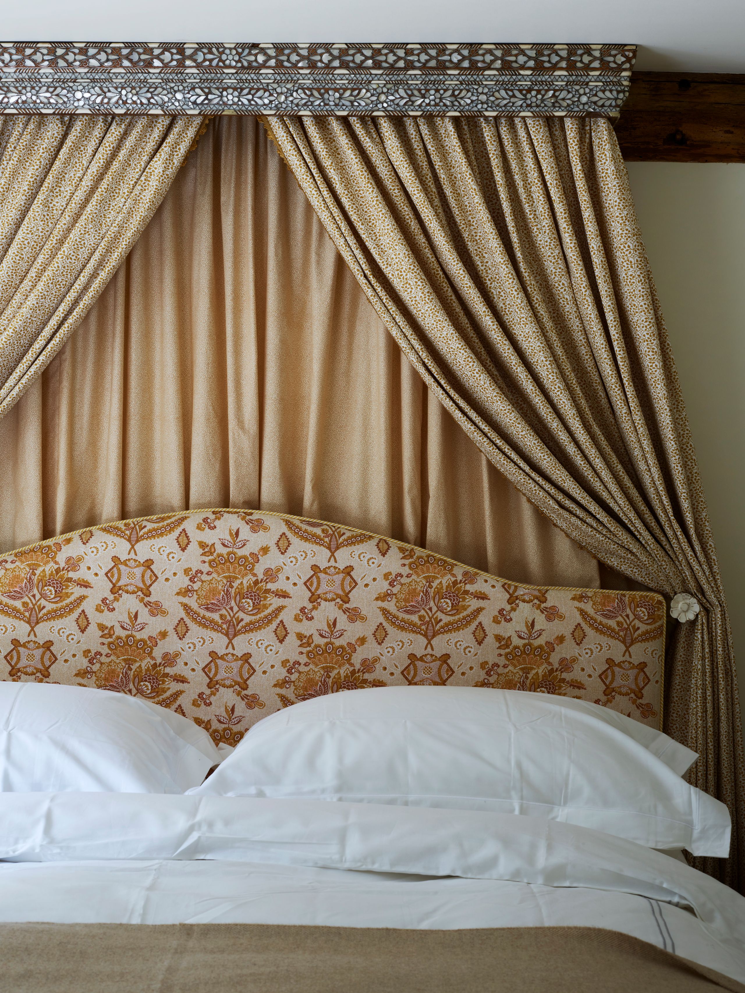 Image may contain: Texture, Bed, Furniture, Cushion, Home Decor, Indoors, Interior Design, Curtain, Bedroom, and Room