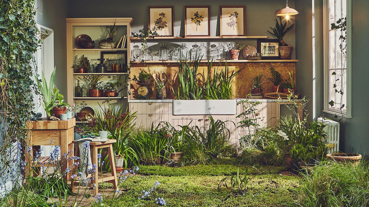 Image may contain: Indoors, Interior Design, Plant, Art, Painting, Lamp, Potted Plant, Garden, Nature, Outdoors, and Backyard