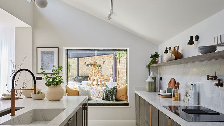 Image may contain: Indoors, Interior Design, Plant, Sink, Kitchen, Home Decor, Art, and Painting