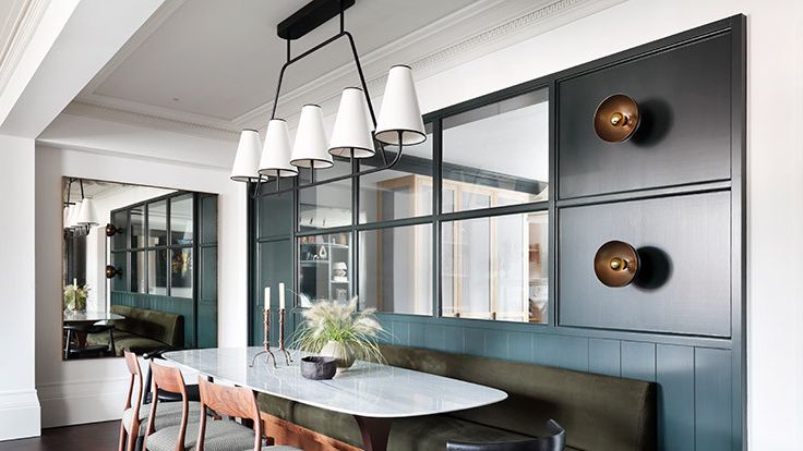 Image may contain: Architecture, Building, Dining Room, Dining Table, Furniture, Indoors, Room, Table, and Interior Design