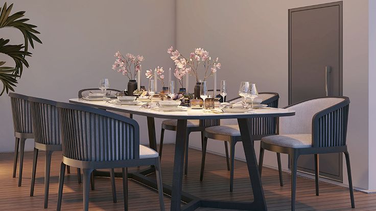 Image may contain: Dining Table, Furniture, Table, Architecture, Building, Dining Room, Indoors, Room, Tabletop, and Chair