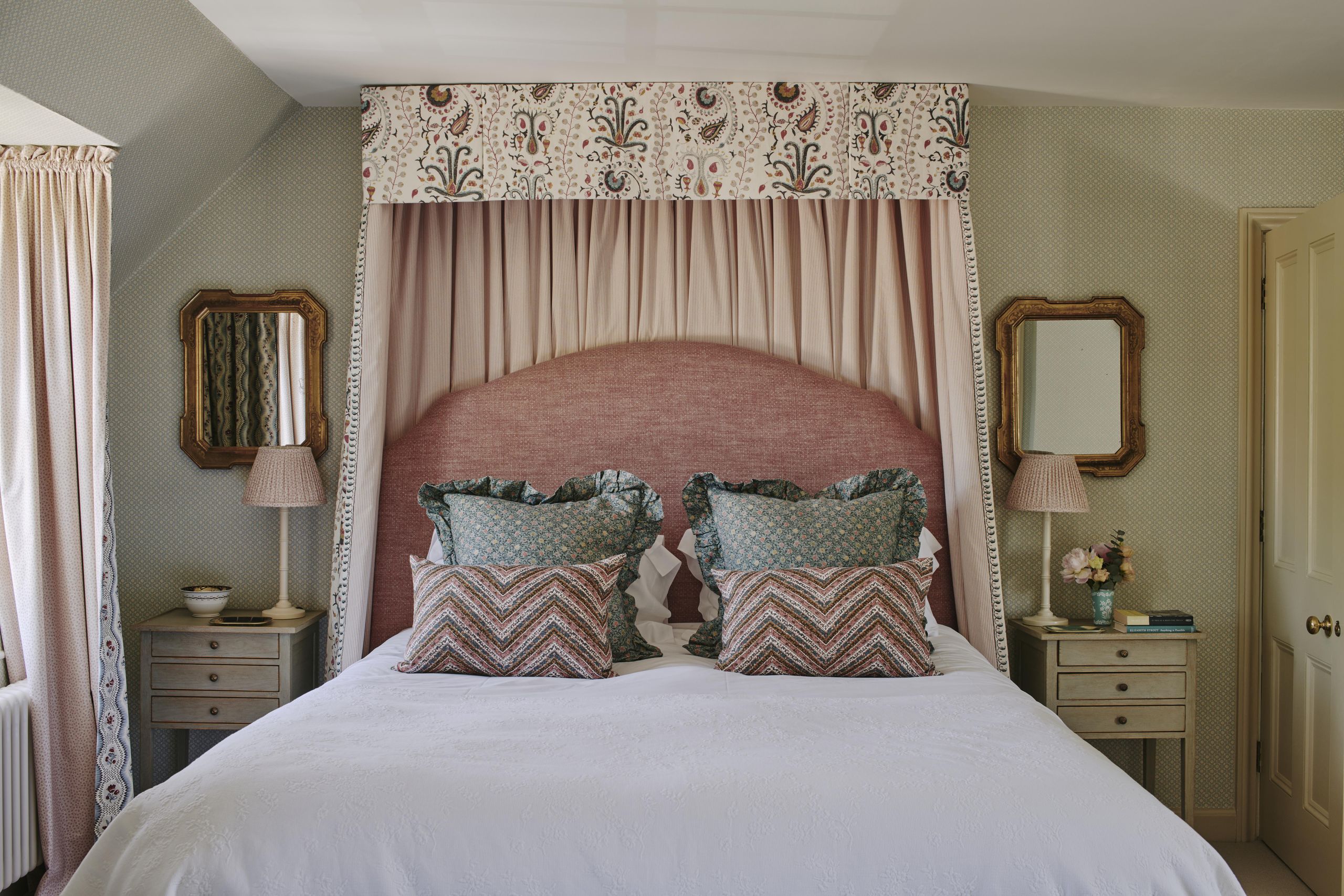 Image may contain: Lamp, Furniture, Indoors, Bed, Bedroom, Room, Cushion, and Home Decor