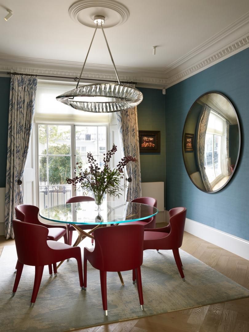 Image may contain: Architecture, Building, Dining Room, Dining Table, Furniture, Indoors, Room, Table, Home Decor, and Rug