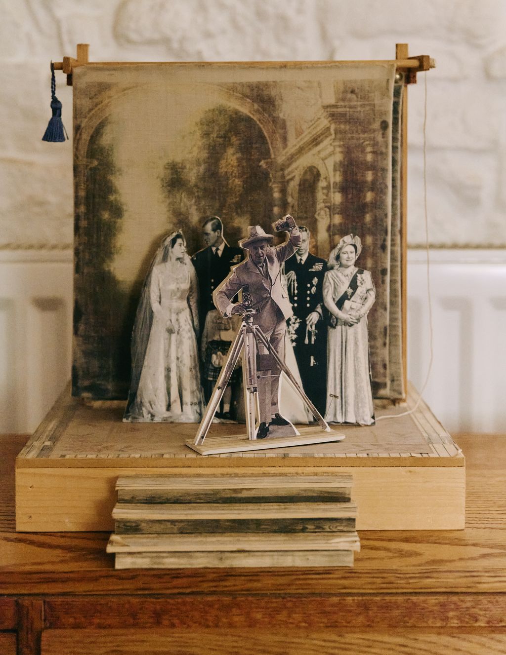 Image may contain Queen Elizabeth The Queen Mother Nanda Adult Person Wedding Clothing Hat Art Painting and Wood