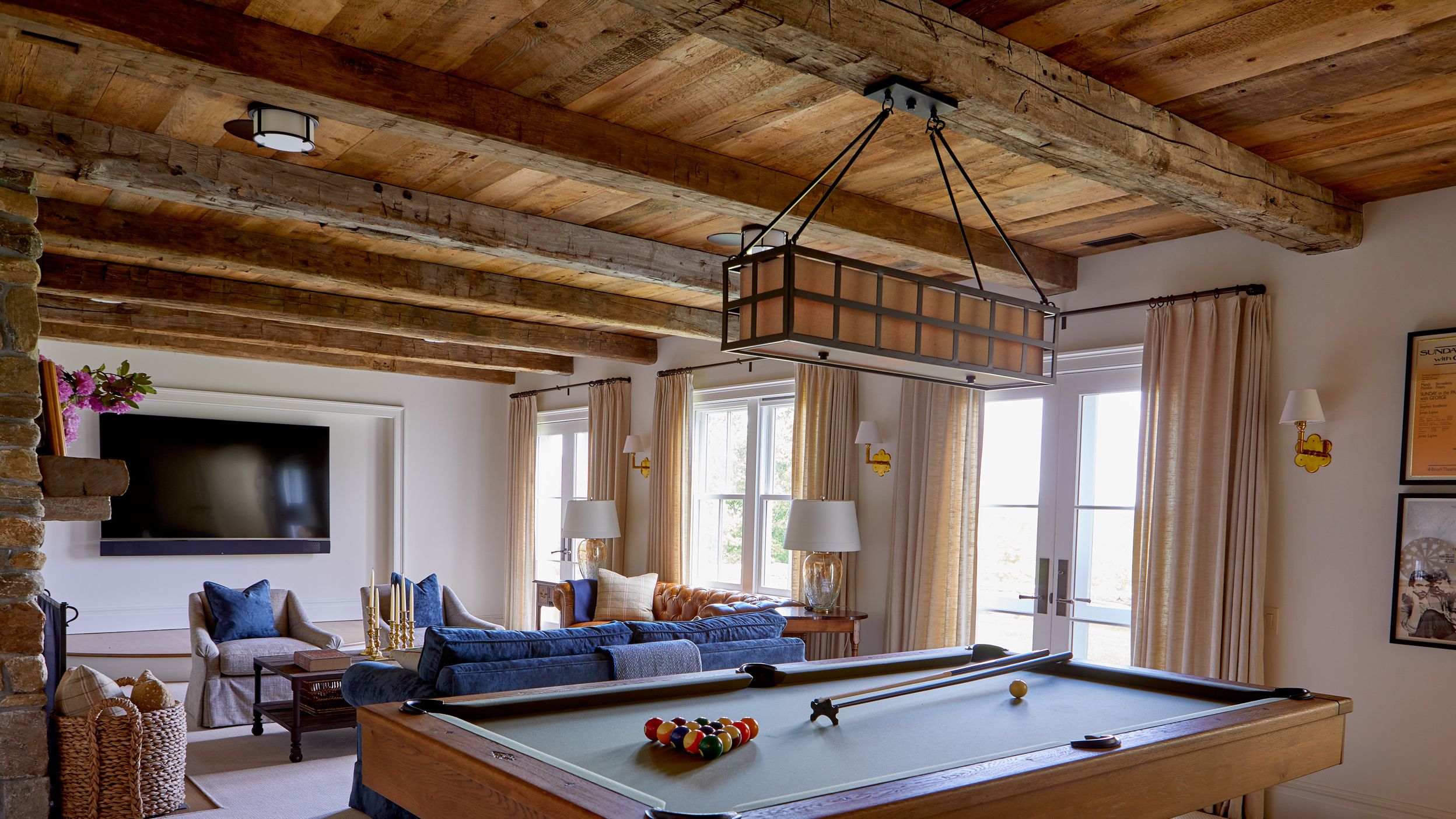 Image may contain: Furniture, Table, Indoors, Lamp, Desk, Billiard Room, Pool Table, Room, Art, Painting, and Interior Design