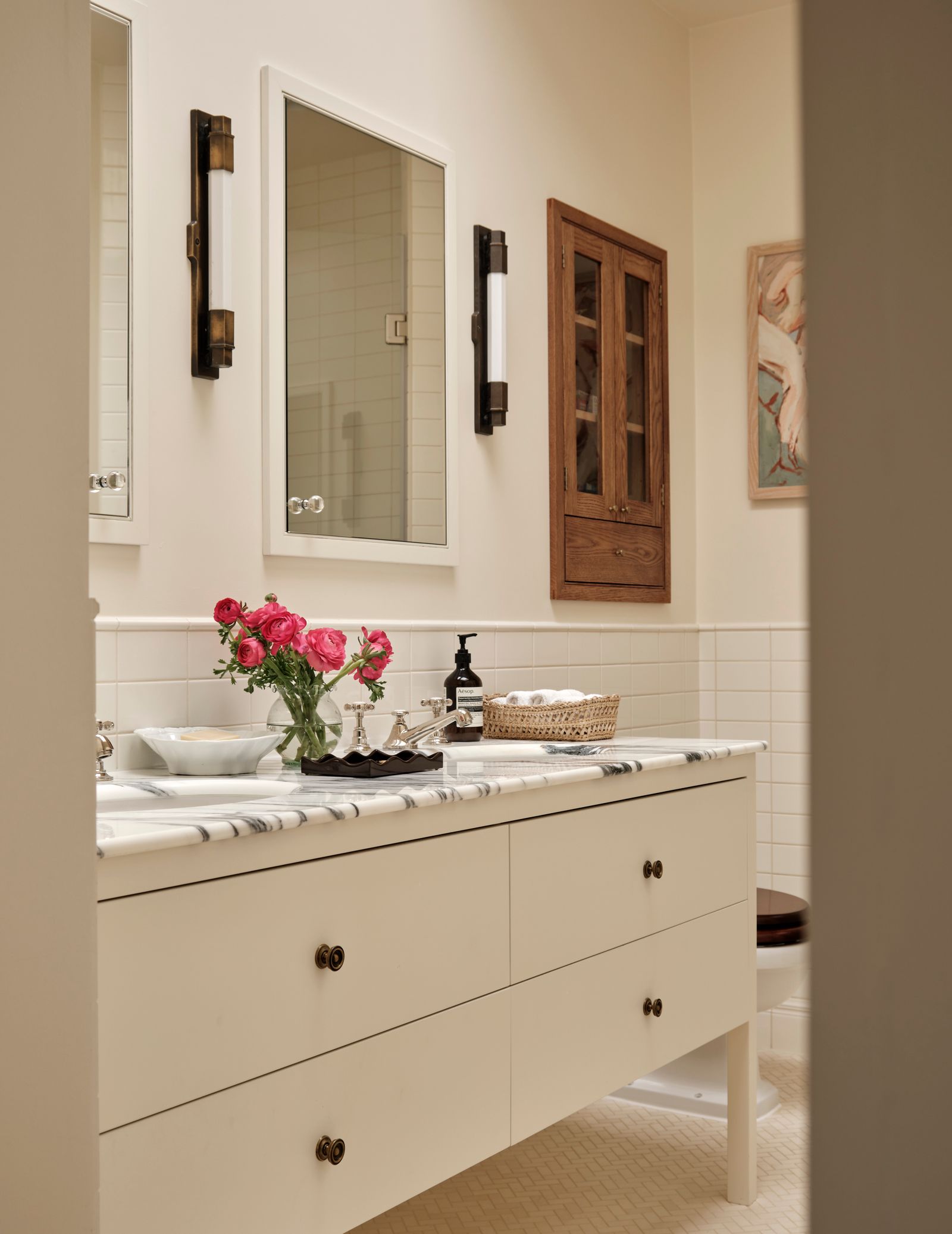 Image may contain Sink Sink Faucet Indoors Interior Design Art Painting Flower Flower Arrangement and Plant