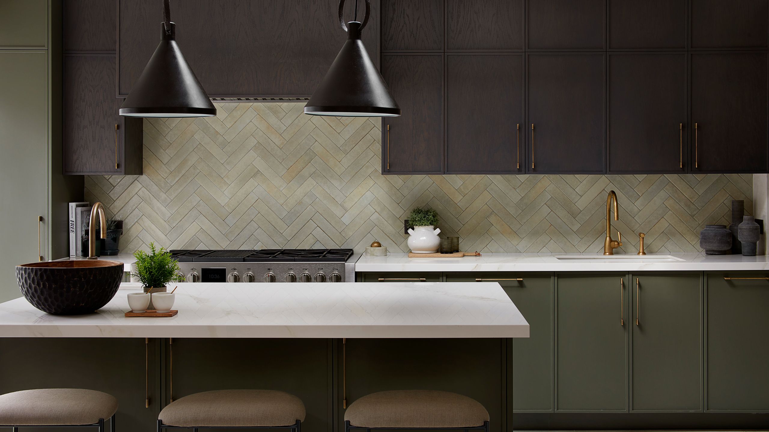 Image may contain: Indoors, Interior Design, Kitchen, Plant, Sink, Sink Faucet, and Kitchen Island