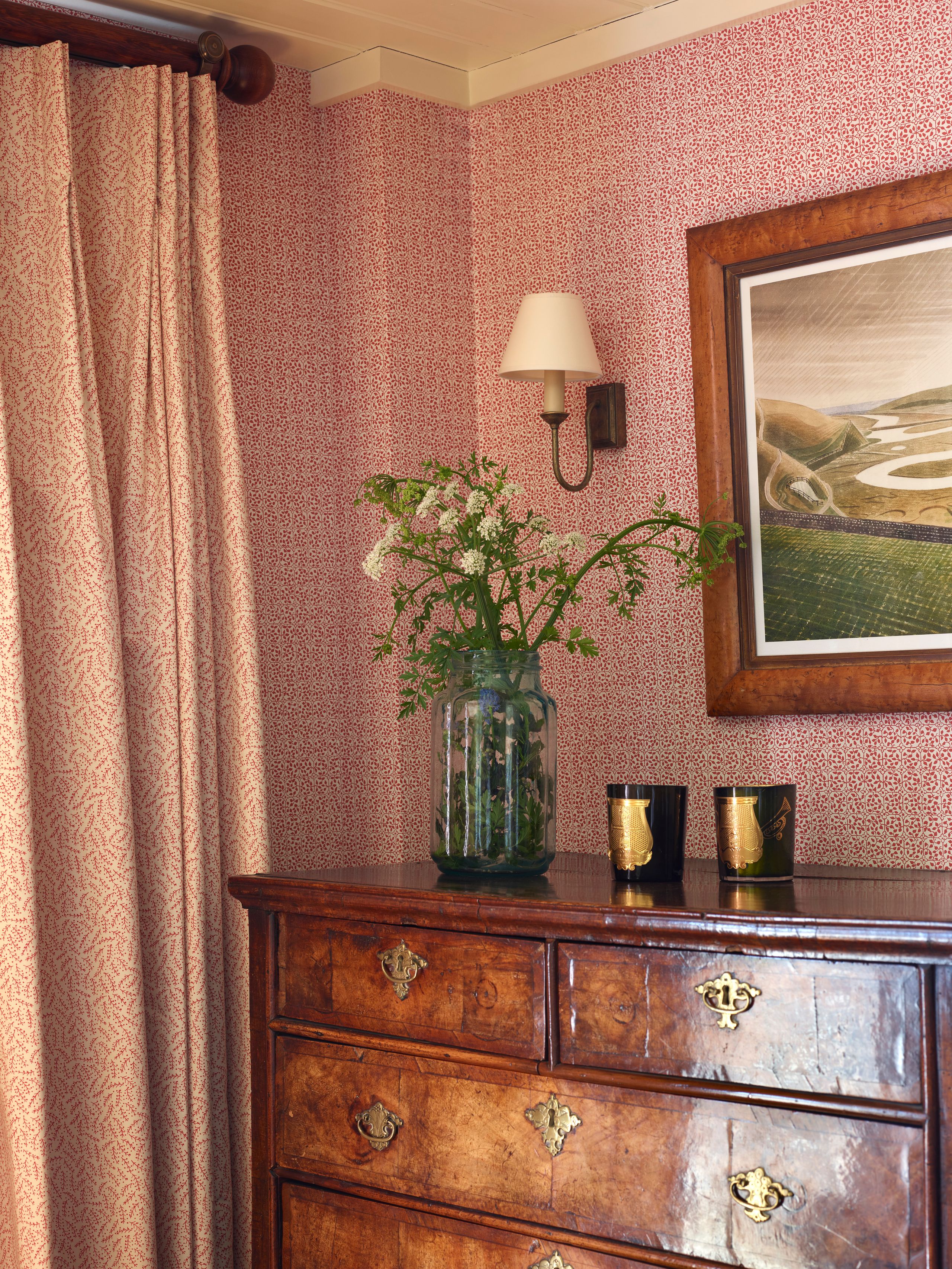 Image may contain: Lamp, Indoors, Interior Design, Cabinet, Furniture, Cup, Art, Painting, Sideboard, and Plant