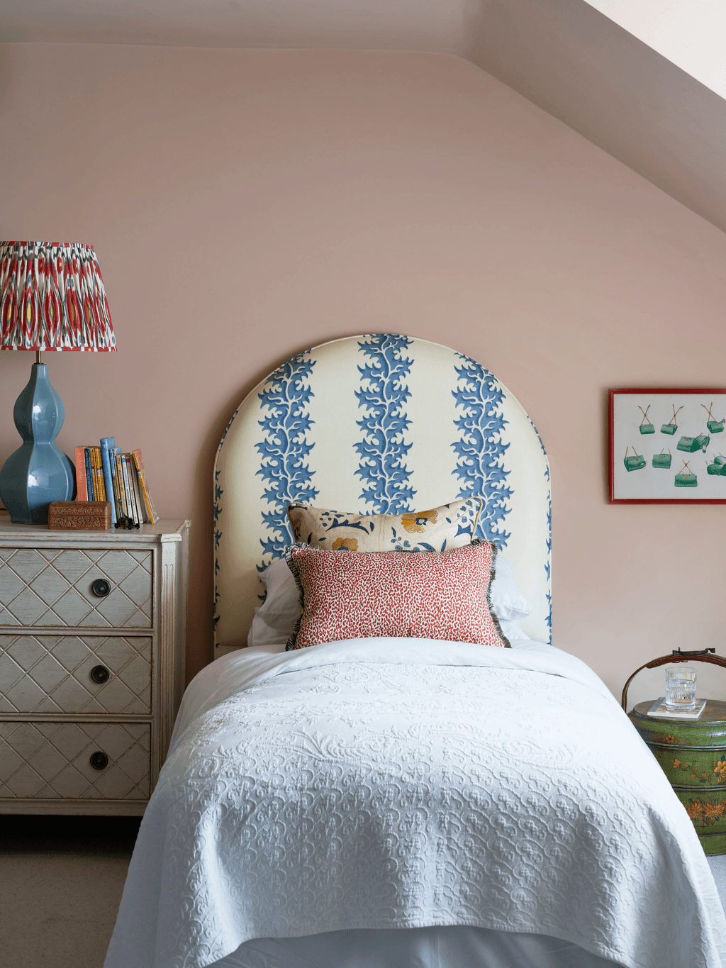 Image may contain Furniture Indoors Interior Design Bed Home Decor Cushion Bedroom Room and Lamp