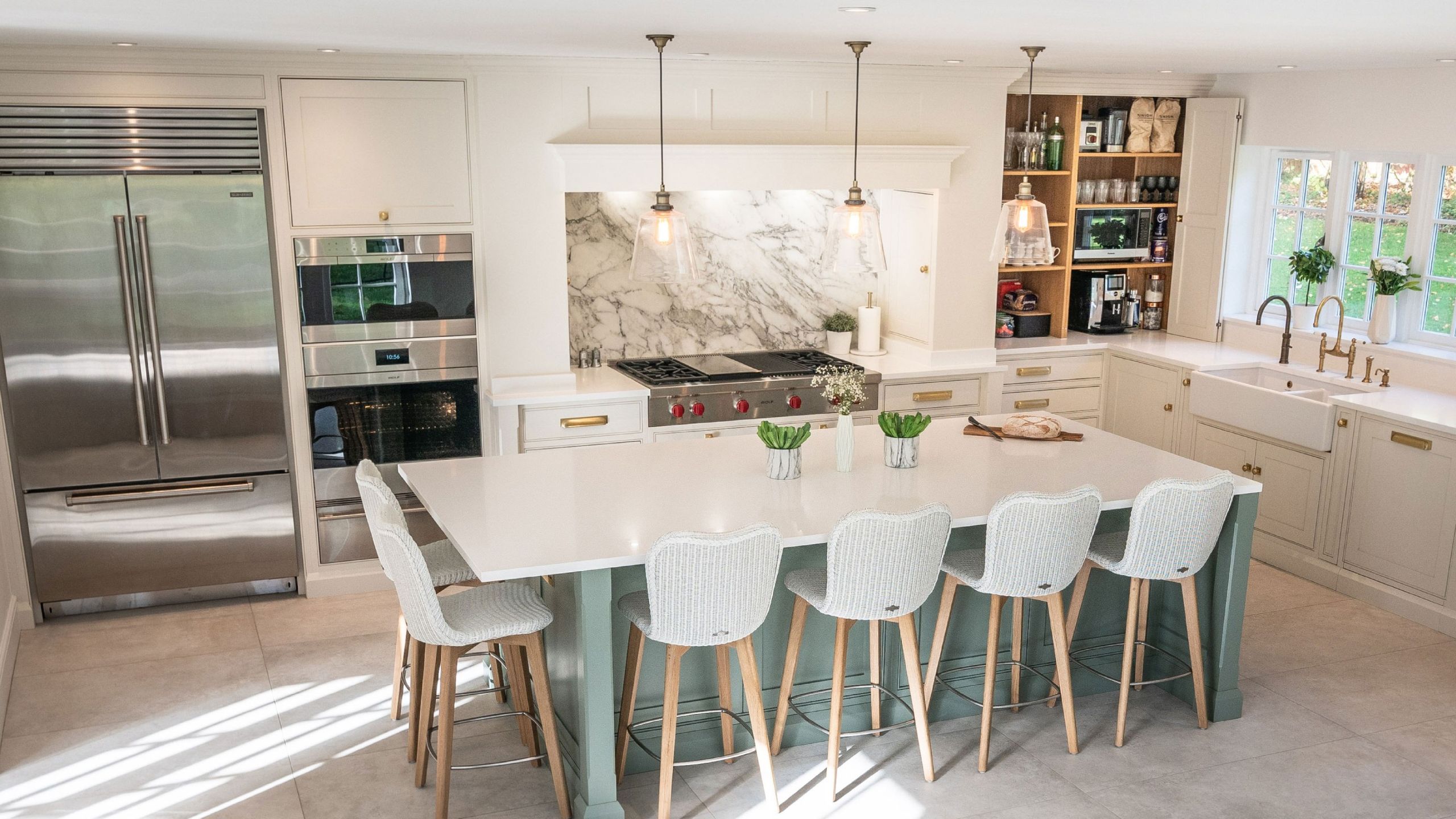 Image may contain: Architecture, Building, Dining Room, Dining Table, Furniture, Indoors, Room, Table, and Kitchen