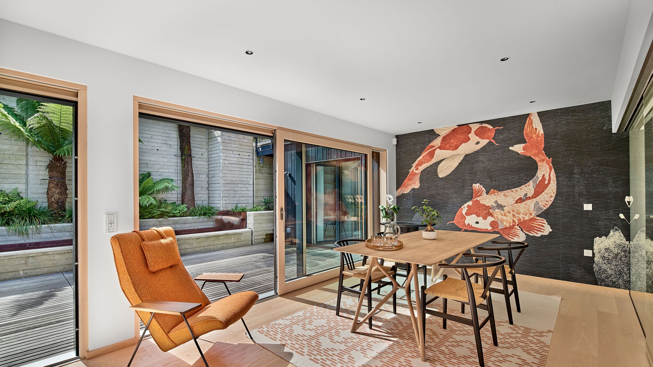 Image may contain: Architecture, Building, Dining Room, Dining Table, Furniture, Indoors, Room, Table, Home Decor, and Chair