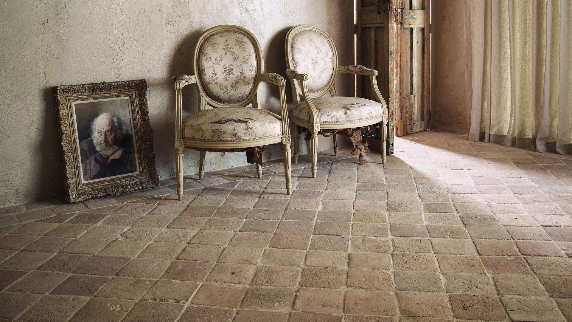 Image may contain: Floor, Flooring, Chair, Furniture, Art, Painting, Person, and Home Decor