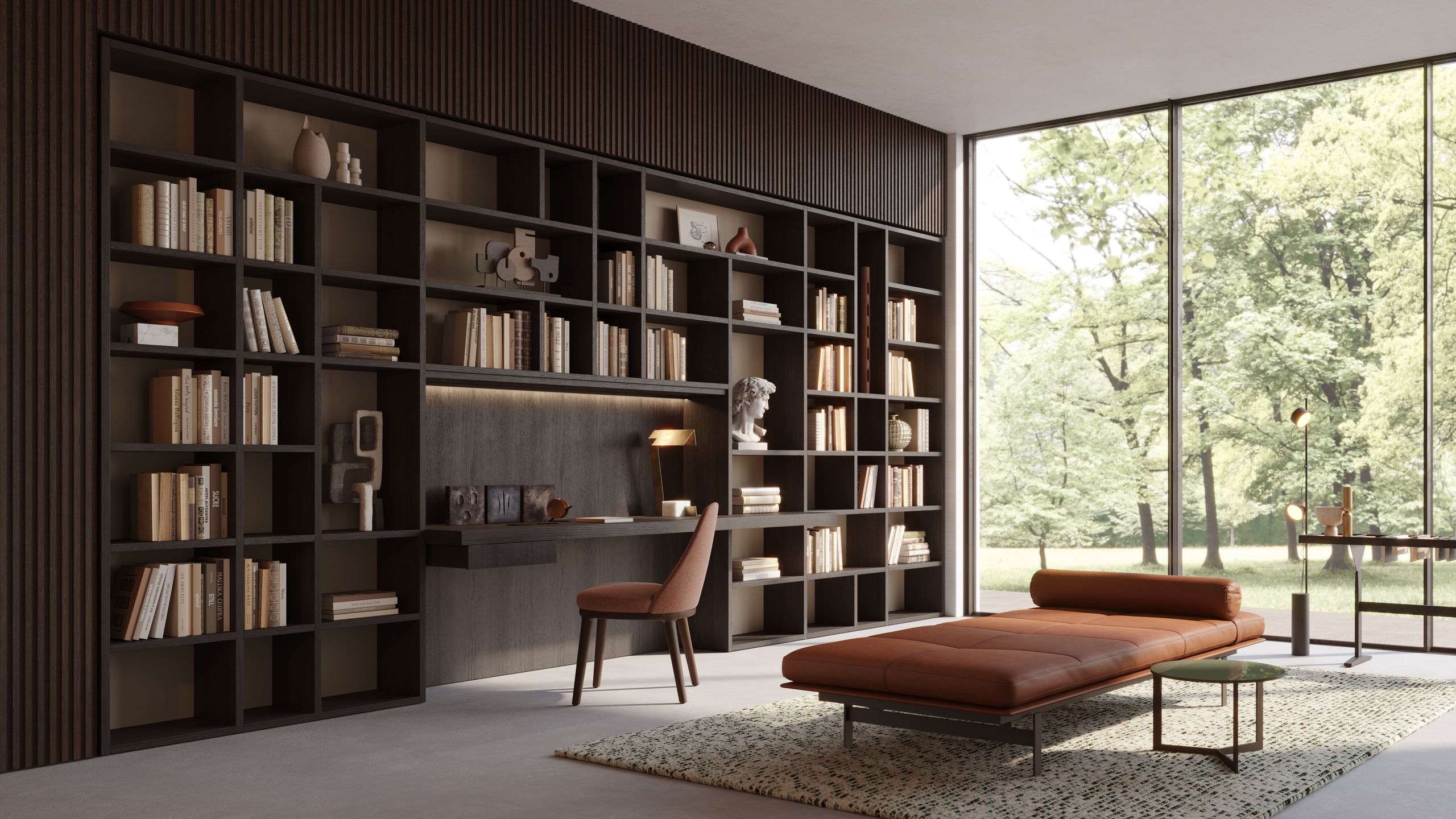 Image may contain: Furniture, Chair, Bookcase, Home Decor, Rug, Person, Bed, Indoors, and Interior Design