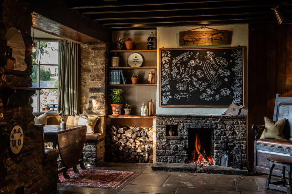 Image may contain Fireplace Indoors Hearth Plant Chair Furniture Home Decor Rug Desk Table and Lamp