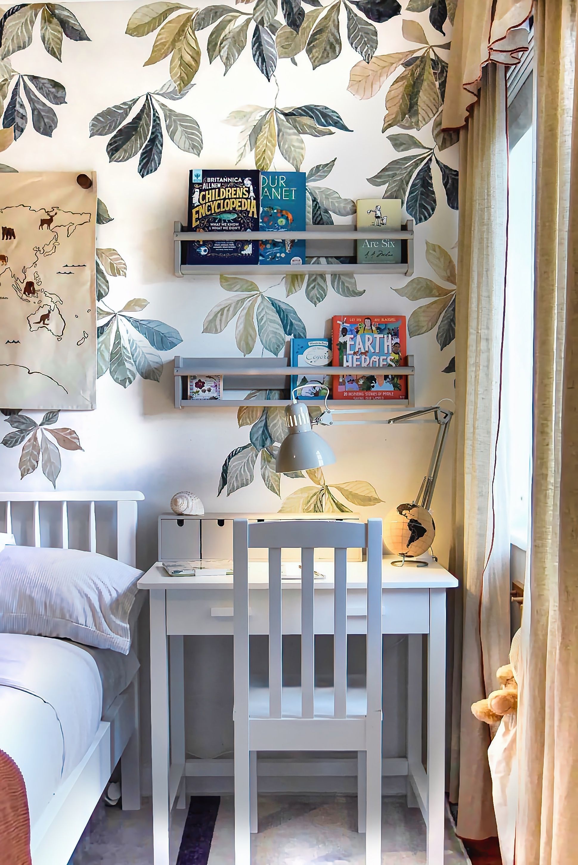 Image may contain: Bed, Bedroom, Dorm Room, Furniture, Indoors, Room, Home Decor, Desk, Table, Lamp, and Interior Design