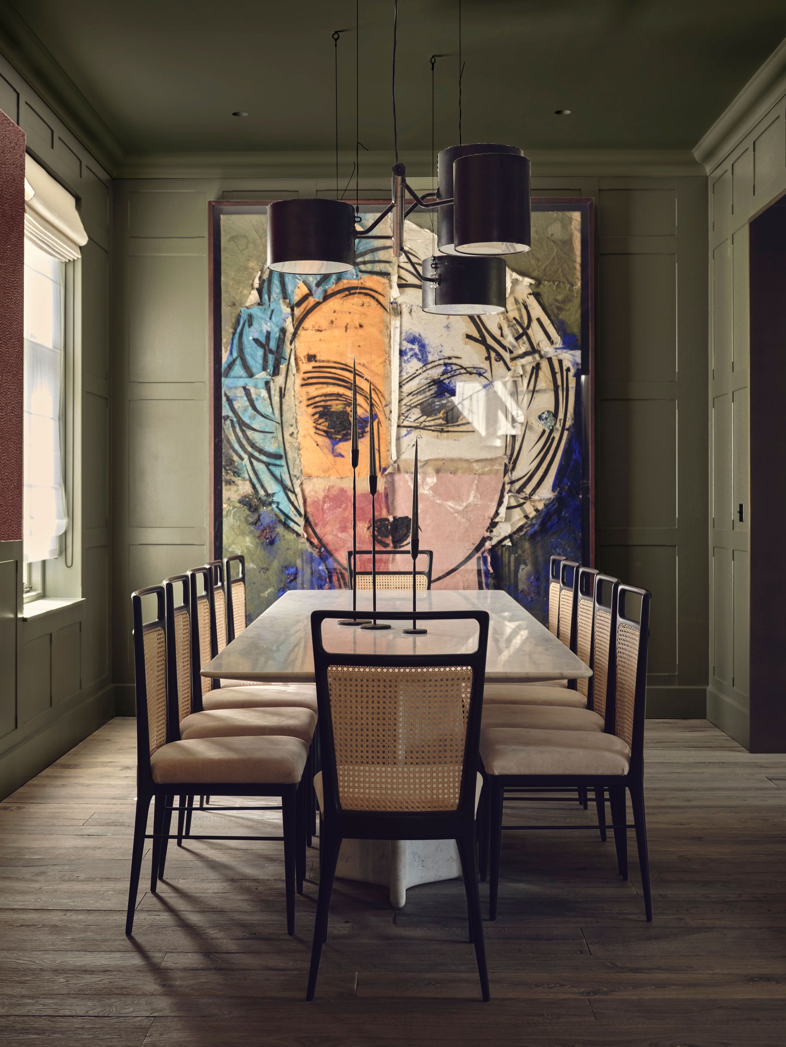 Image may contain: Architecture, Building, Dining Room, Dining Table, Furniture, Indoors, Room, Table, and Interior Design