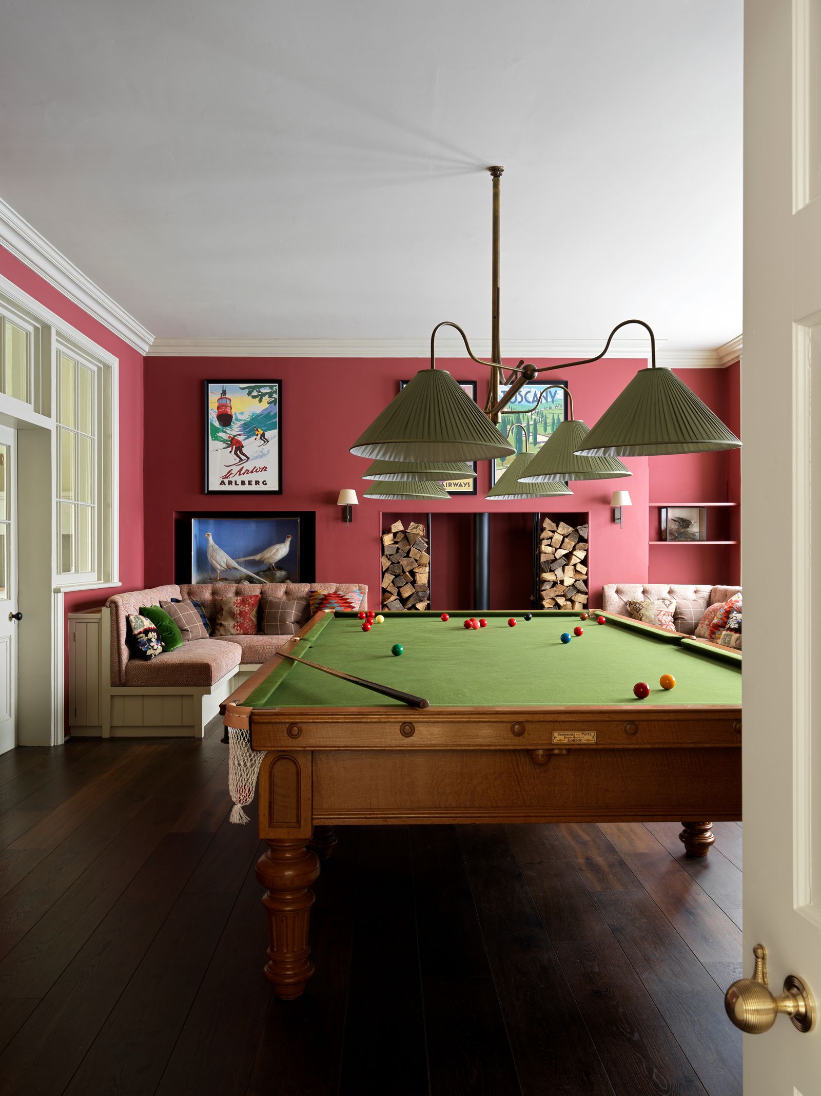 Image may contain Furniture Table Indoors Lamp Desk Art Painting Couch Billiard Room Pool Table and Room