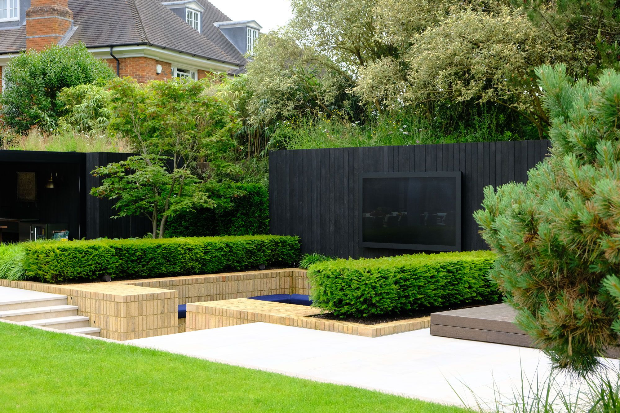 Image may contain: Backyard, Nature, Outdoors, Yard, Grass, Plant, Fence, Hedge, Indoors, Interior Design, Tree, and Garden