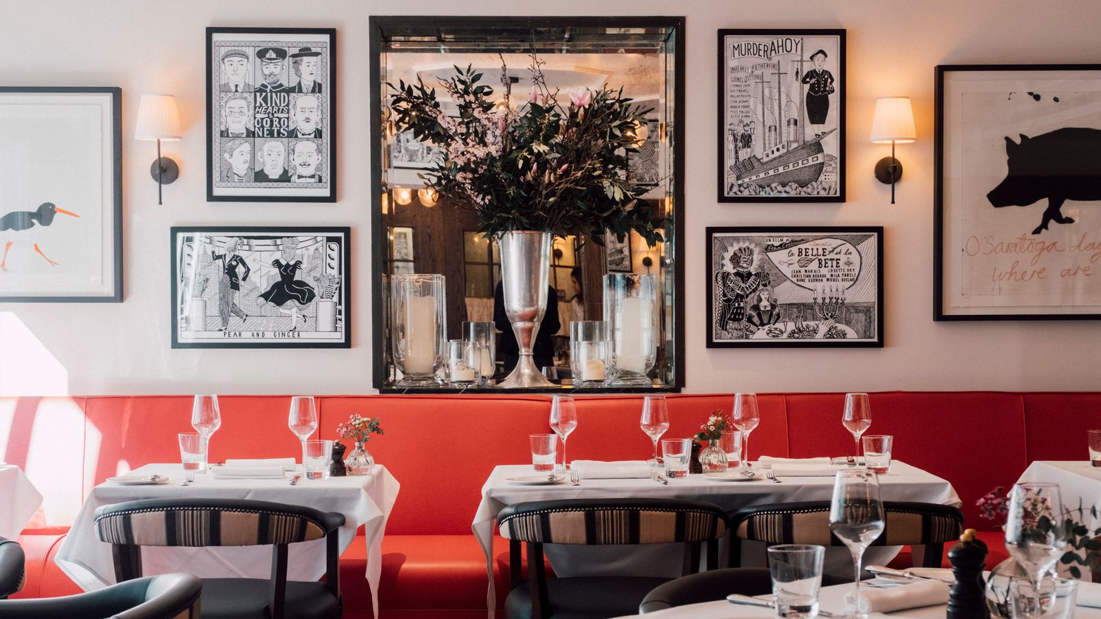 Image may contain: Architecture, Building, Dining Room, Dining Table, Furniture, Indoors, Room, Table, Restaurant, and Lamp