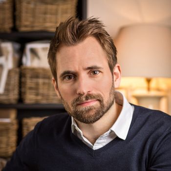 Image may contain: Blonde, Hair, Person, Adult, Head, Face, Lamp, Body Part, Neck, Photography, Portrait, Beard, and Crew Cut