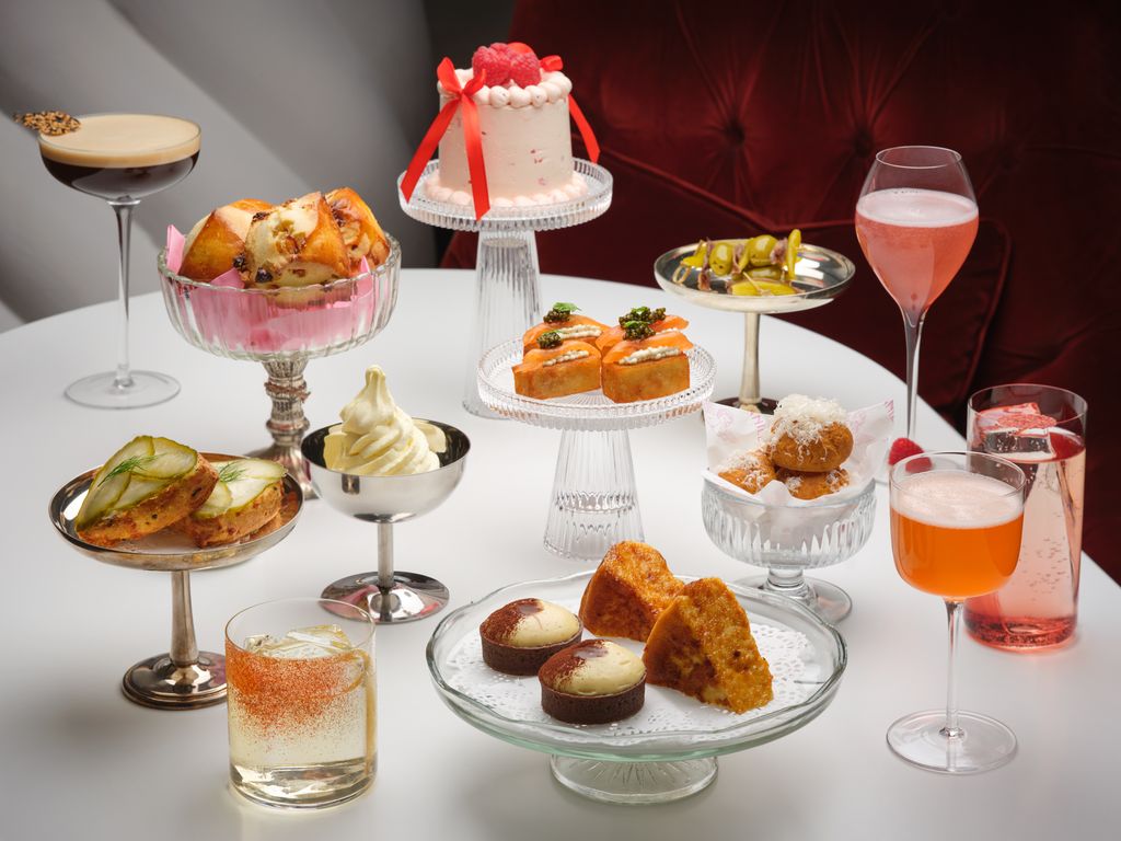 Image may contain Brunch Food Glass Cup Bread Food Presentation Plate Burger Cream Dessert and Ice Cream