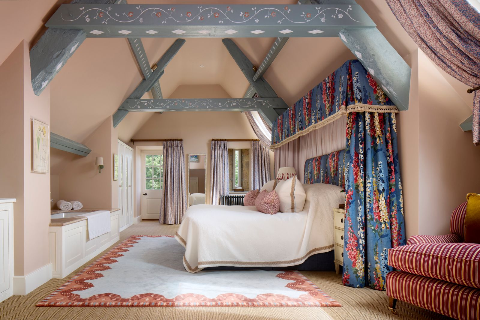 Image may contain Home Decor Rug Indoors Bed Furniture Architecture Building House Housing Loft Room and Bedroom