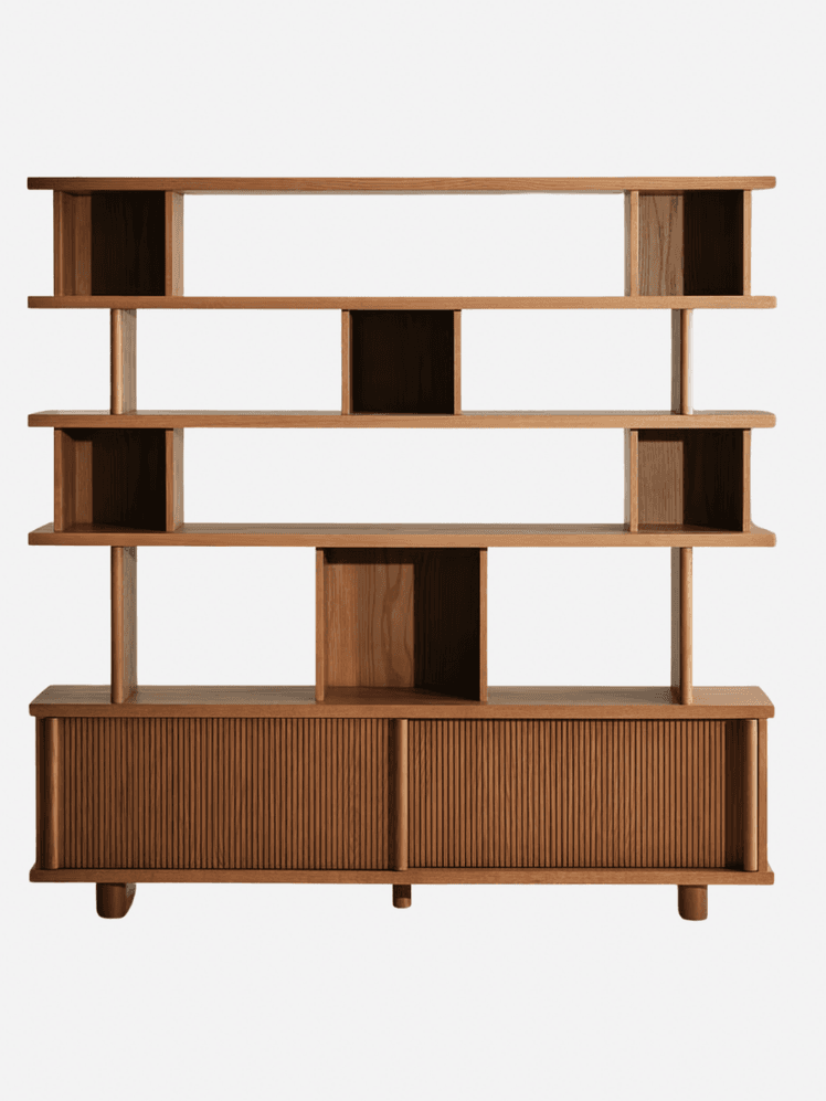 Image may contain: Shelf, Furniture, Wood, and Bookcase