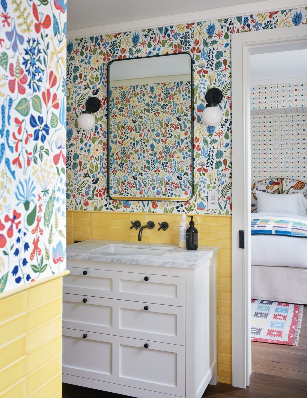 Image may contain Sink Sink Faucet Indoors Interior Design Home Decor Rug Bed and Furniture