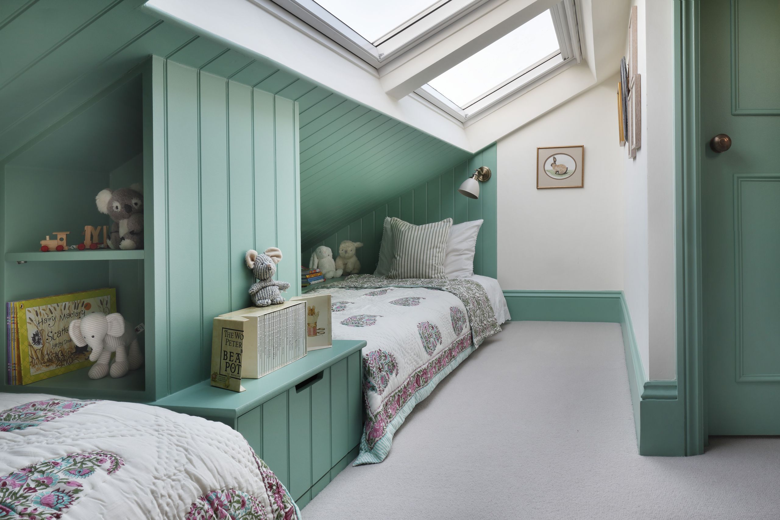 Image may contain: Toy, Lamp, Bed, Furniture, Window, Indoors, Interior Design, Art, Painting, Architecture, and Building