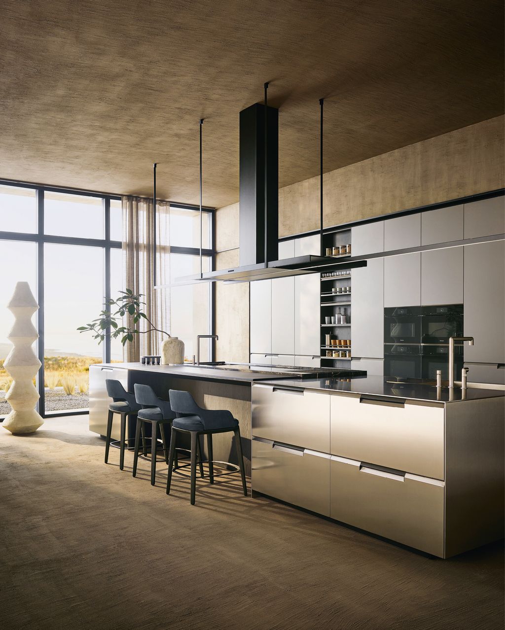 Image may contain Indoors Interior Design Kitchen Kitchen Island and Furniture