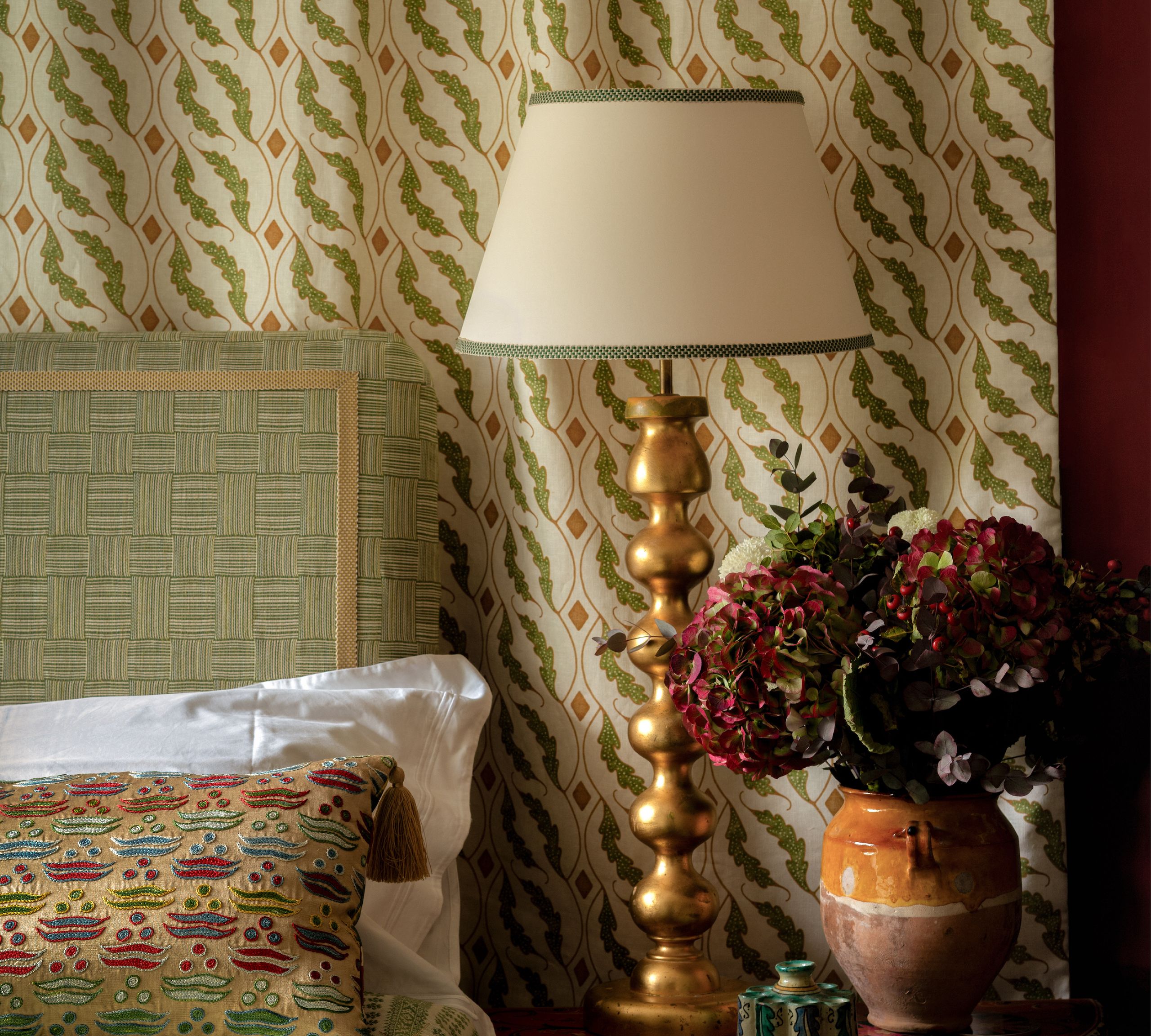 Image may contain: Lamp, Bed, Furniture, and Table Lamp