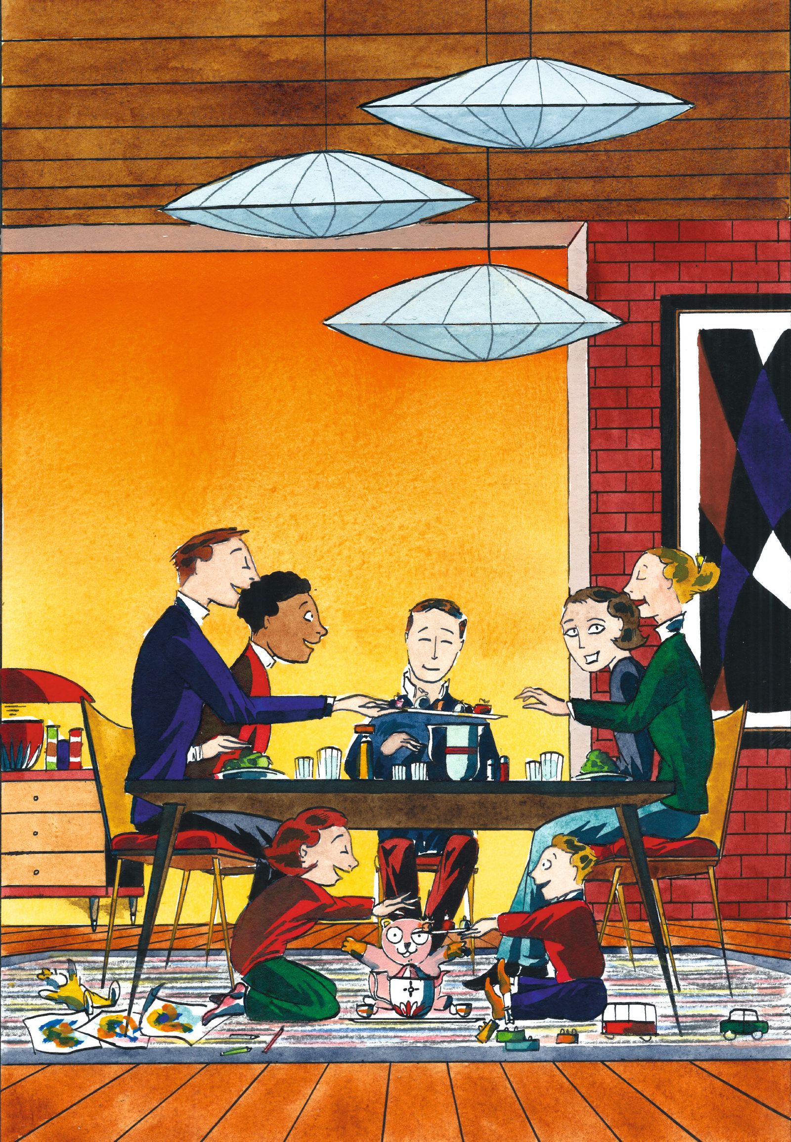 Image may contain Kate Beaton Beryl Cook Art Adult Person Book Publication Painting Comics and Dining Table