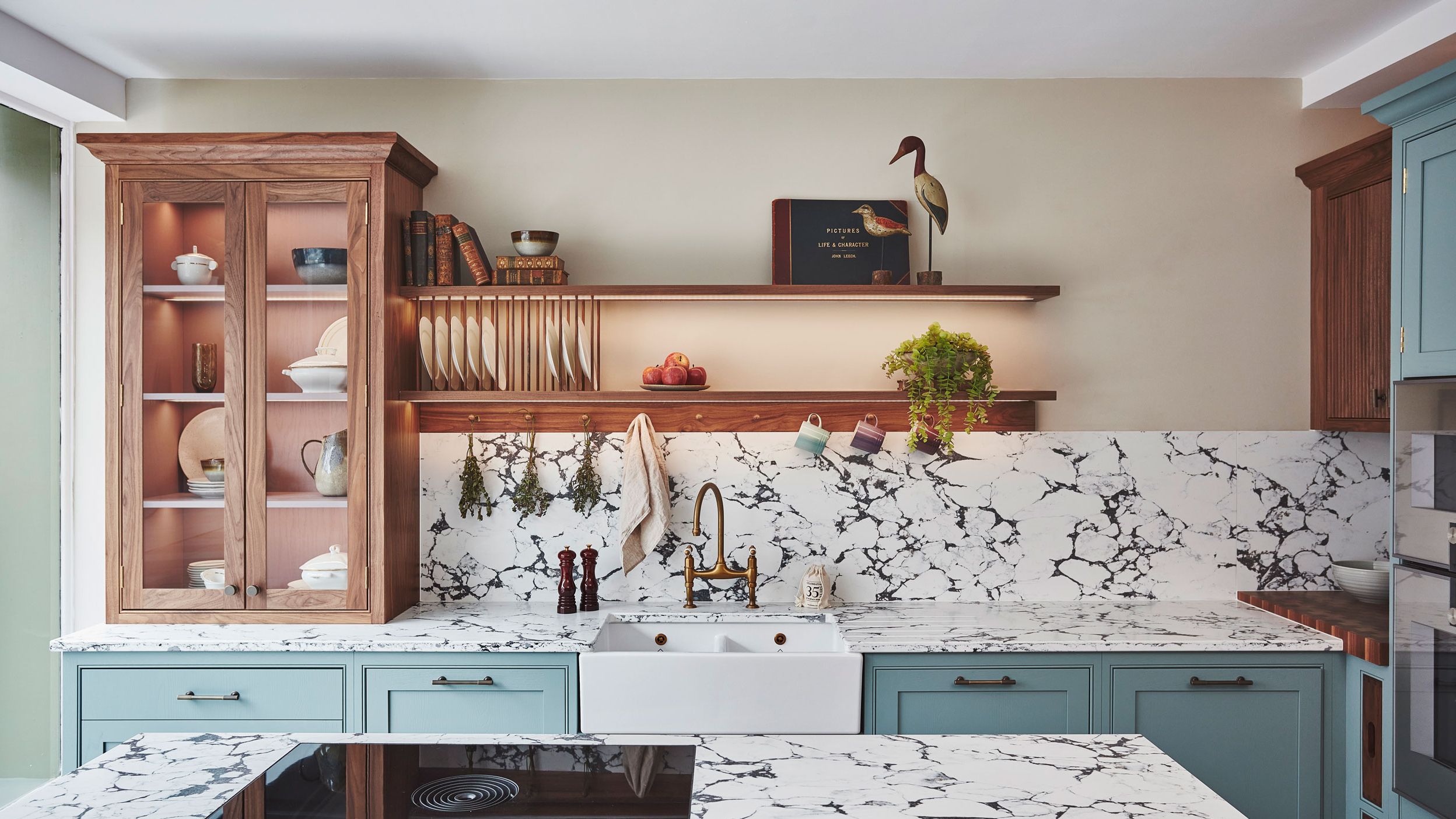 Image may contain: Indoors, Interior Design, Sink, Plant, Sink Faucet, Cup, Animal, Bird, Kitchen, Plate, and Home Decor